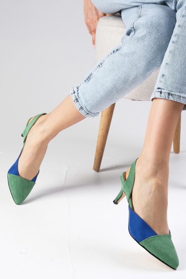 Mio Gusto Mio Gusto Ruby Green And Sax Color Suede Women's Short Heeled Shoes.