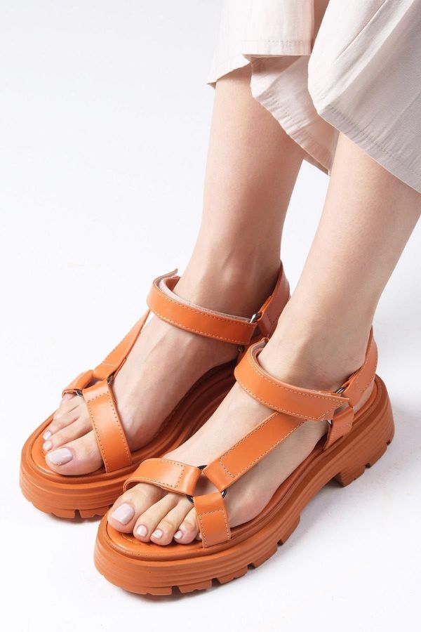 Mio Gusto Mio Gusto Sierra Orange Color Women's Thick Sole Velcro Sandal Shoes