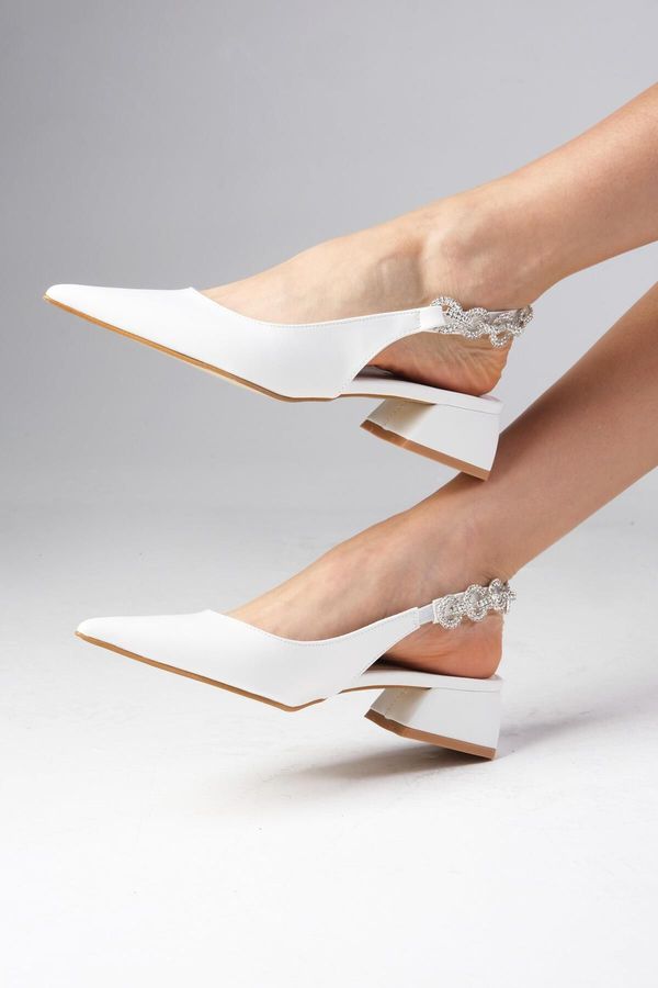 Mio Gusto Mio Gusto Sophie White Women's Short Heeled Shoes with Open Back Stone Band.