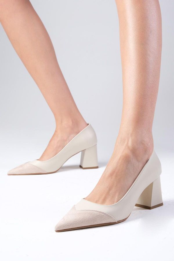 Mio Gusto Mio Gusto Whitney Beige Color Block Heel Women's Heeled Shoes