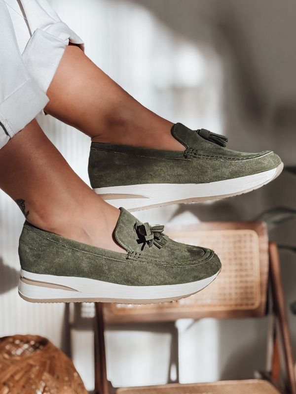 DStreet Mokasyny damskie na lekkim koturnie MOCCKO zielone Dstreet