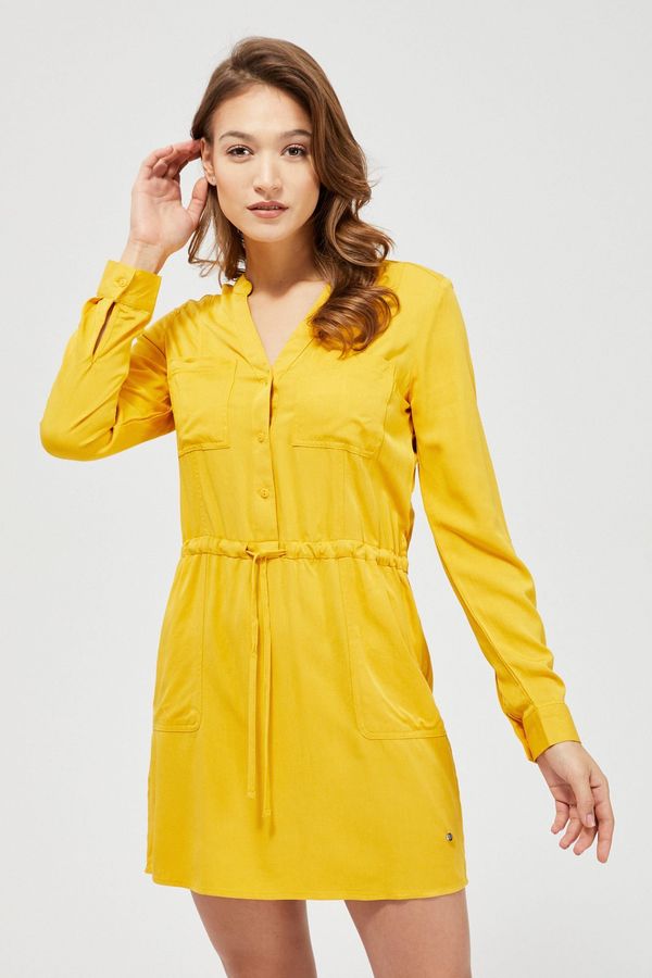 Moodo Moodo mustard shirt dress with ties at the waist