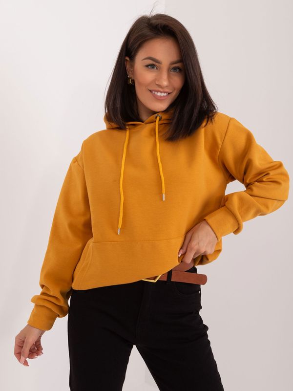 Fashionhunters Mustard smooth kangaroo sweatshirt with cuffs