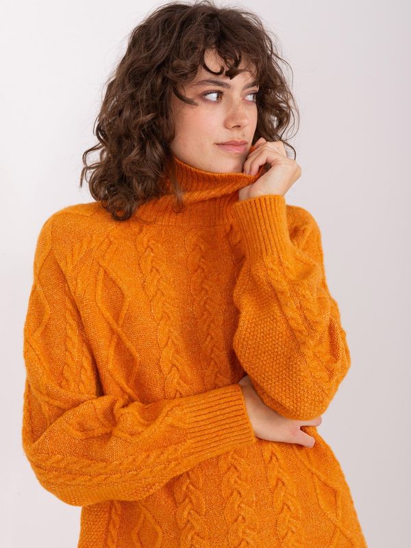Fashionhunters Mustard sweater with cables and cuffs