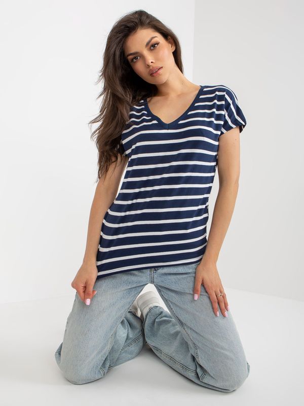 Fashionhunters Navy and white striped T-shirt by BASIC FEEL GOOD