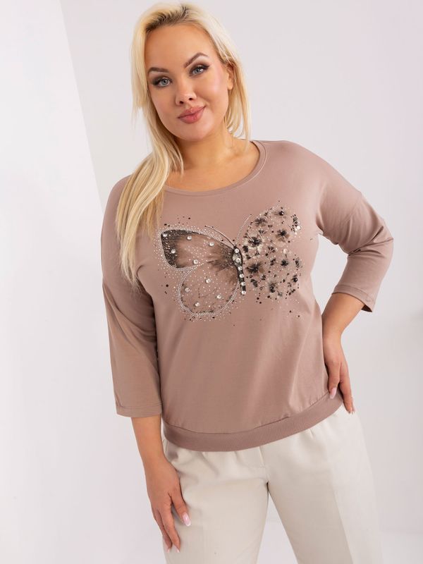 Fashionhunters Navy beige plus size blouse with butterfly