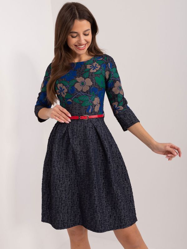 Fashionhunters Navy blue and green cocktail dress with belt