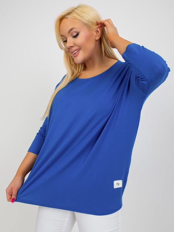 Fashionhunters Navy blue basic viscose blouse plus size