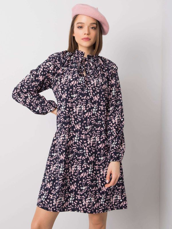 Fashionhunters Navy blue loose dress with RUE PARIS patterns