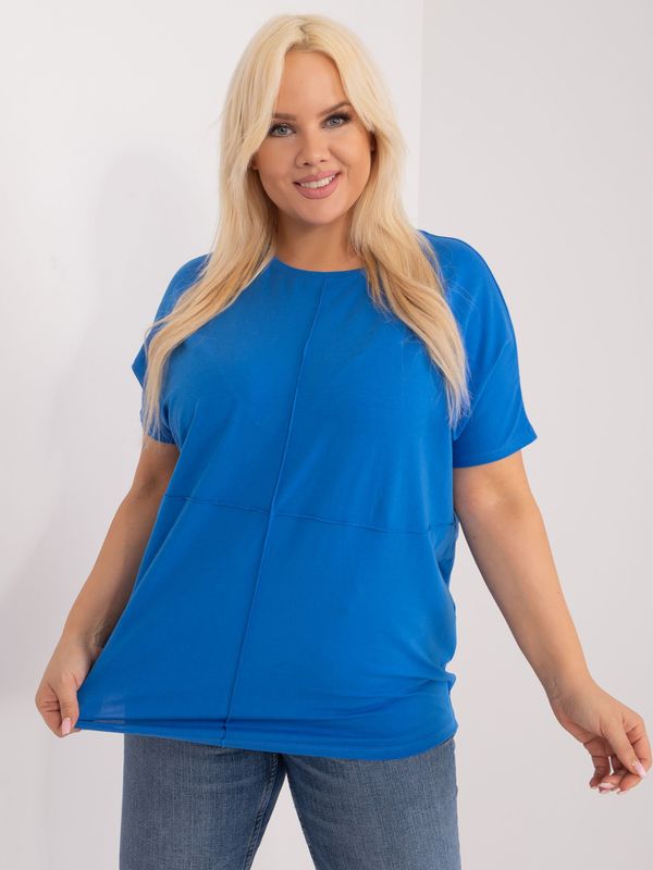 Fashionhunters Navy blue, plain cotton blouse of a larger size