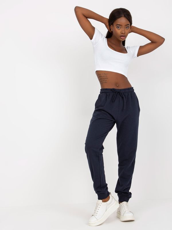 BASIC Feel Good Navy blue sweatpants tied at the waist