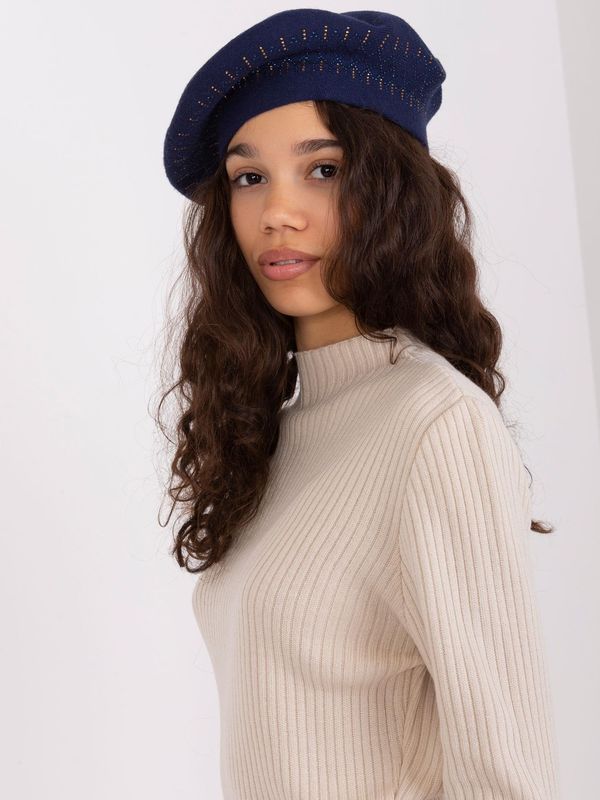 Fashionhunters Navy blue women's beret with rhinestones