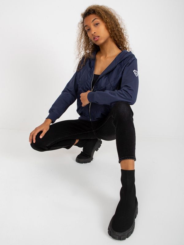 Fashionhunters Navy blue women's bomber jacket with hood RUE PARIS