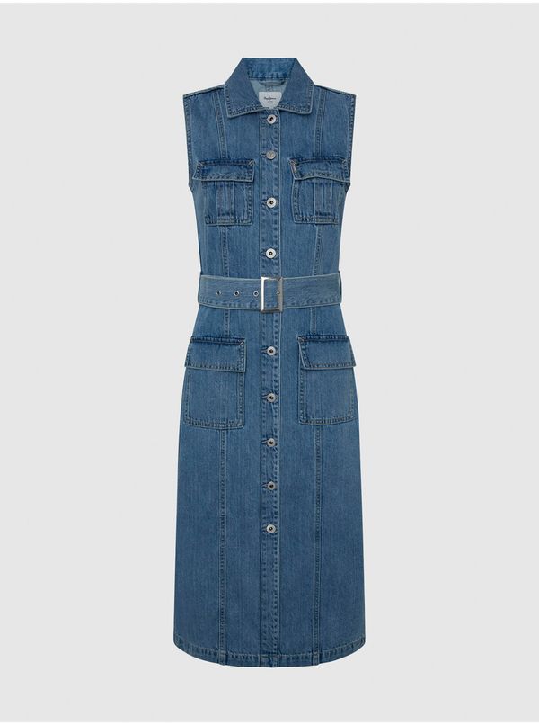 Pepe Jeans Navy blue women's denim midi dress Pepe Jeans - Women