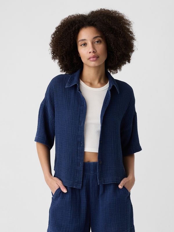 GAP Navy blue women's linen crop shirt GAP