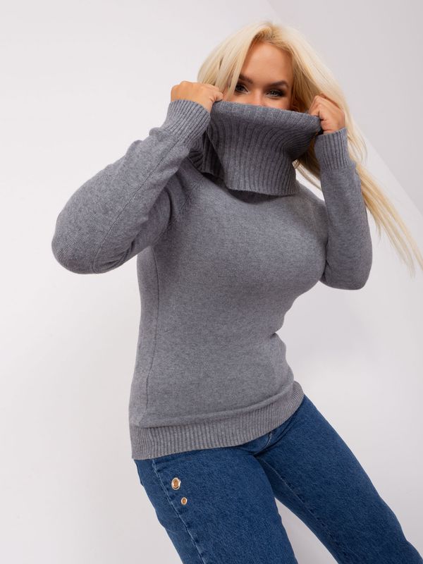 Fashionhunters Navy gray plus-size sweater with a flowing turtleneck