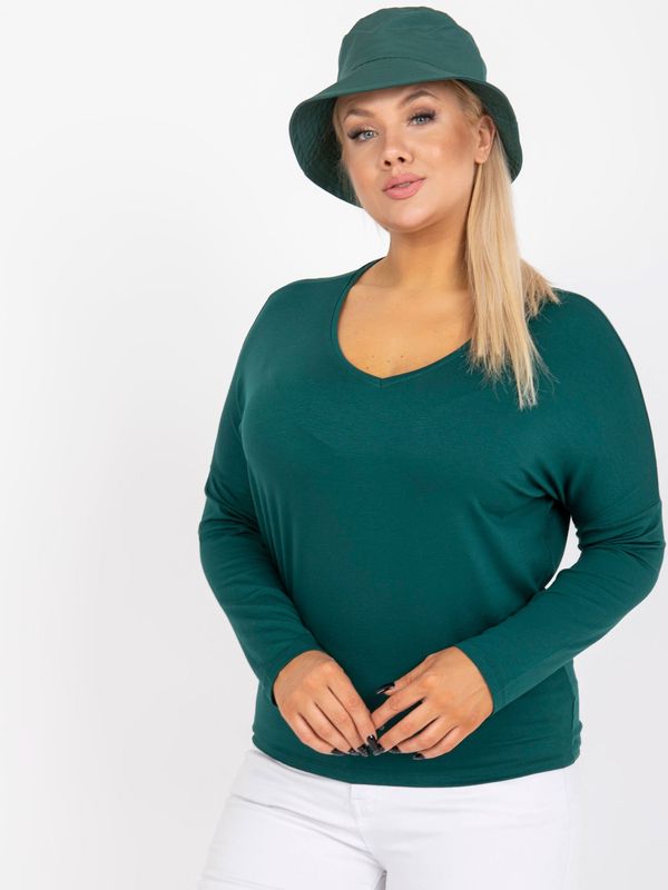 Fashionhunters Navy green plain blouse plus size basic V-neck Elisa