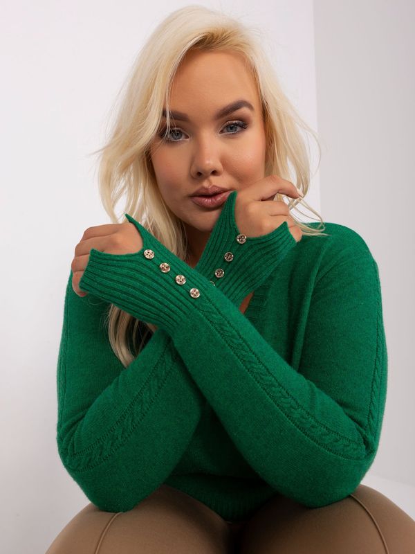 Fashionhunters Navy green women's plus size sweater with buttons