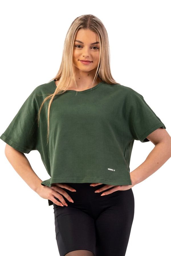 NEBBIA Nebbia Organic Cotton Loose Fit "The Minimalist" Crop Top 417 Women's T-Shirt Dark Green M/L