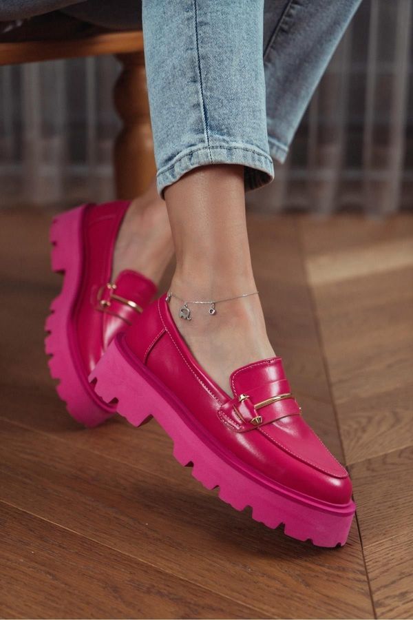 NİŞANTAŞI SHOES NİŞANTAŞI SHOES Hazel Fuchsia Matte Metallic Detail Thick Sole Women's Shoes.