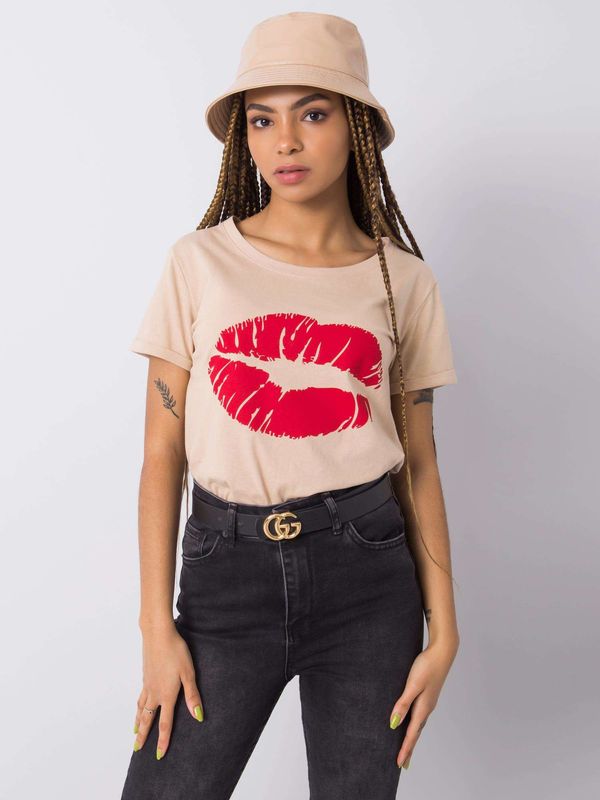 Fashionhunters OCH BELLA Beige cotton T-shirt with print