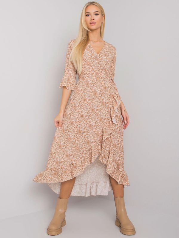 Fashionhunters OCH BELLA Beige Ladies Dress with Patterns