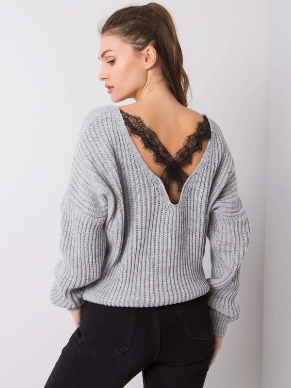 Fashionhunters OCH BELLA Grey sweater with back neckline