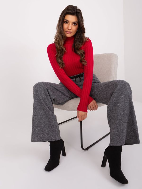 Fashionhunters Off-black knitted trousers with wide legs