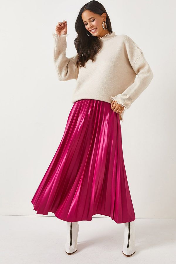 Olalook Olalook A-Line Pleated Skirt With Fuchsia Leather Look