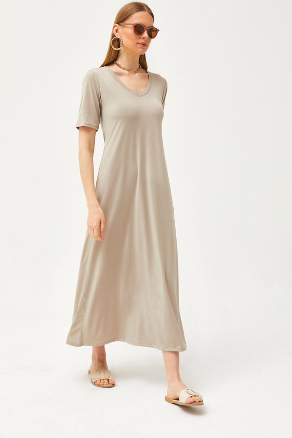 Olalook Olalook Women Stone V Neck Loose Maxi Dress