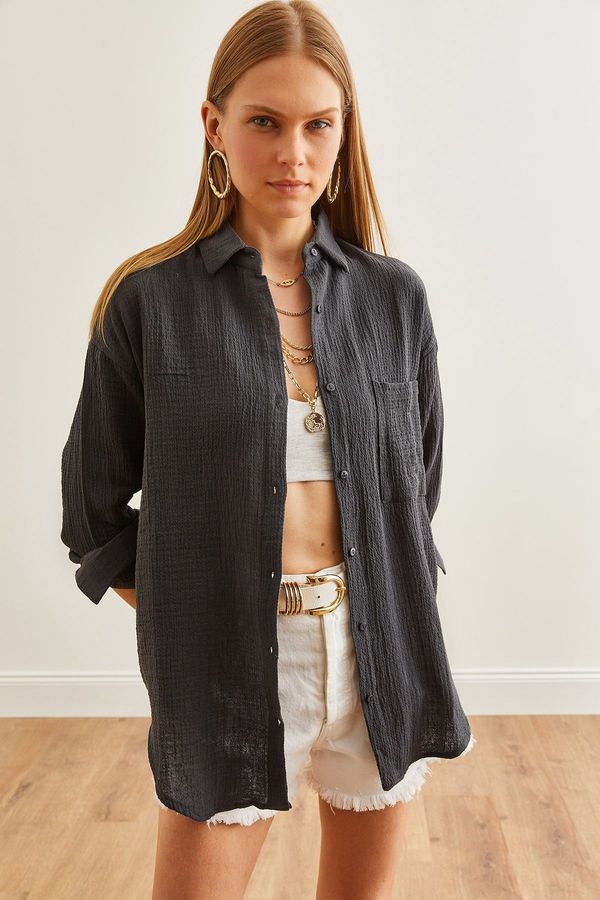 Olalook Olalook Women's Anthracite Oversize Basic Muslin Shirt