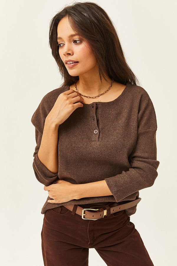 Olalook Olalook Women's Bitter Brown Buttoned Loose Sweater