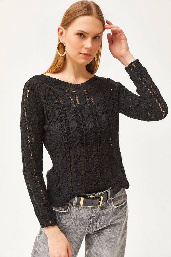 Olalook Olalook Women's Black Hair Knit Detail Seasonal Knitwear Blouse