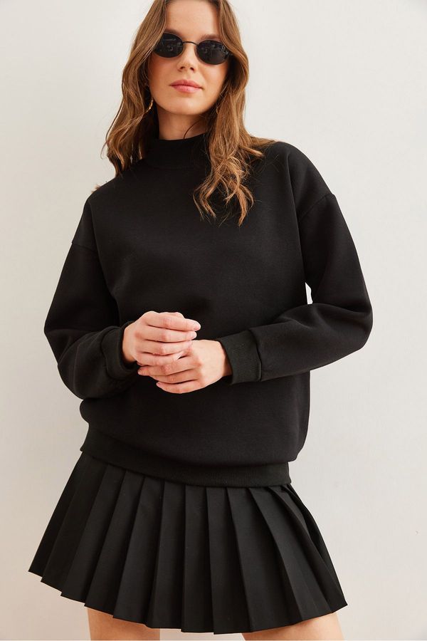 Olalook Olalook Women's Black Half Turtleneck Basic Sweatshirt