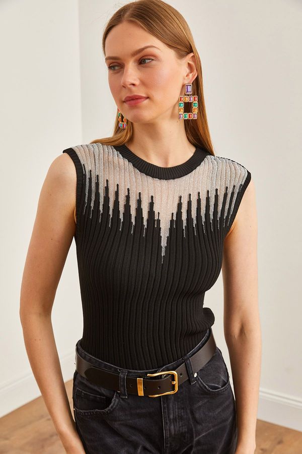 Olalook Olalook Women's Black Silver Robe Transparent Corduroy Knitwear Blouse