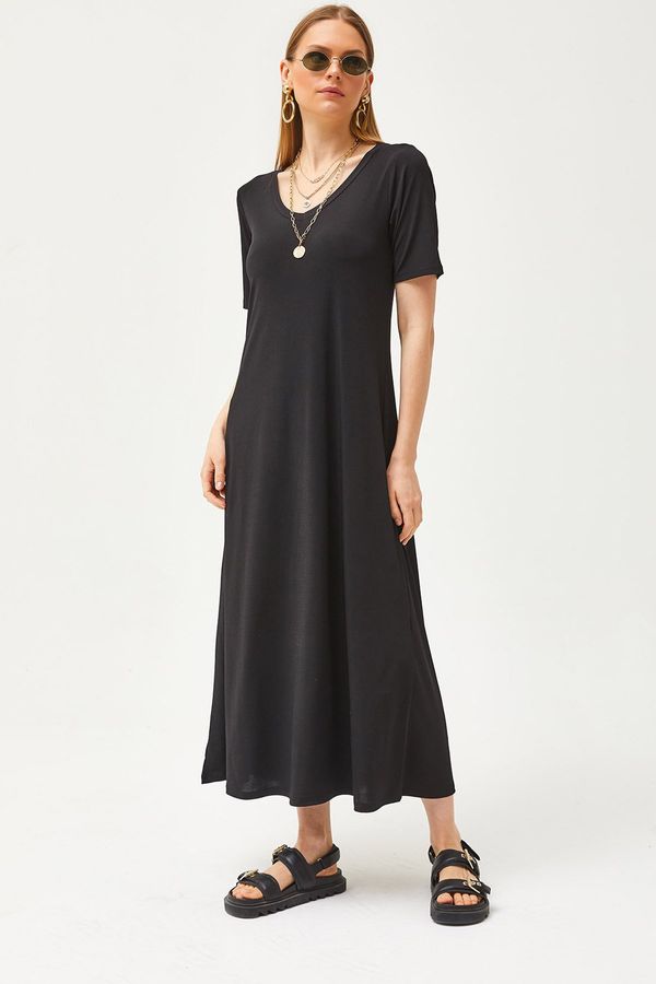 Olalook Olalook Women's Black V Neck Loose Maxi Dress