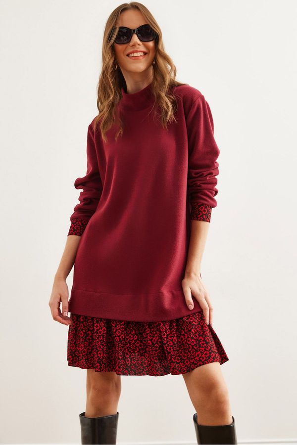 Olalook Olalook Women's Burgundy Red Garnished Thessaloniki Dress