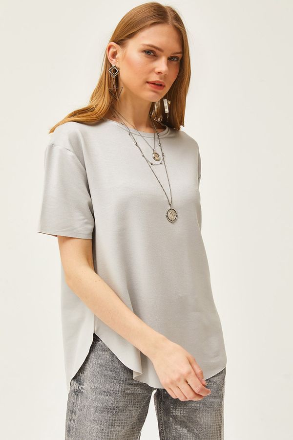 Olalook Olalook Women's Gray Modal Touch Soft Textured Six Oval T-Shirt