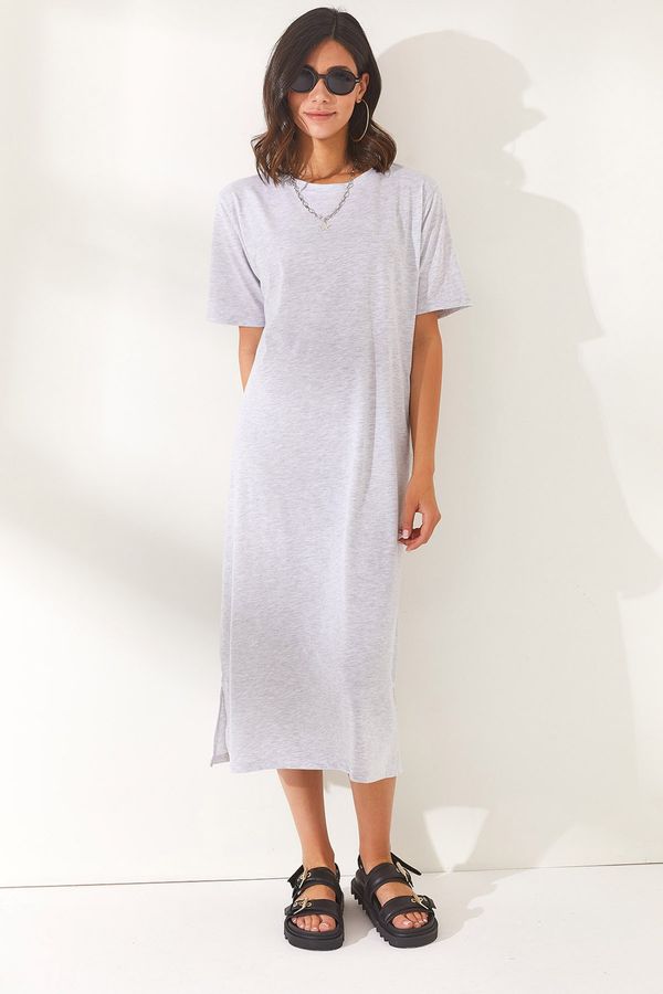 Olalook Olalook Women's Gray Side Slit Oversize Cotton Dress