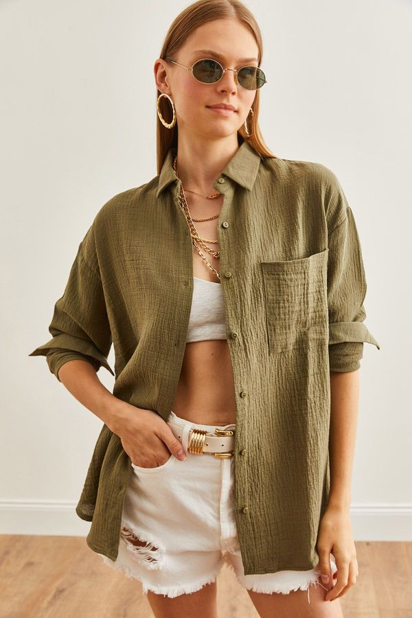 Olalook Olalook Women's Khaki Oversize Basic Muslin Shirt