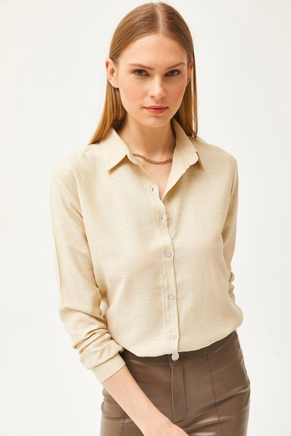 Olalook Olalook Women's Leopard Stone Jacquard Satin Detailed Woven Shirt