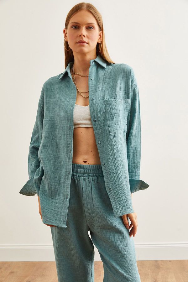 Olalook Olalook Women's Mint Green Oversize Basic Muslin Shirt