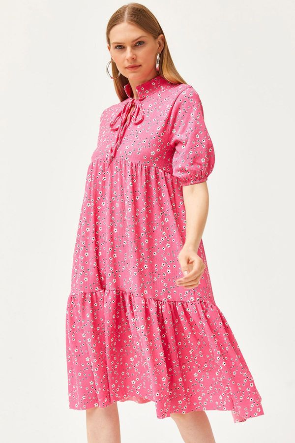 Olalook Olalook Women's Pink Collar Lace-up Piece Dress