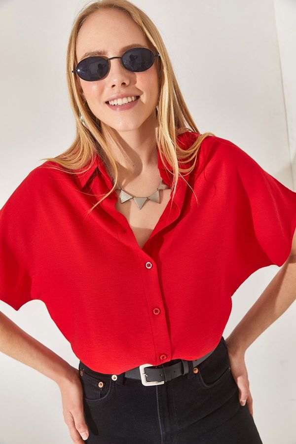 Olalook Olalook Women's Red Bat Oversized Linen Shirt