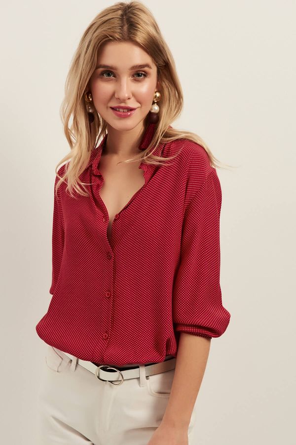 Olalook Olalook Women's Red Tiny Polka Dot Casual Viscose Shirt