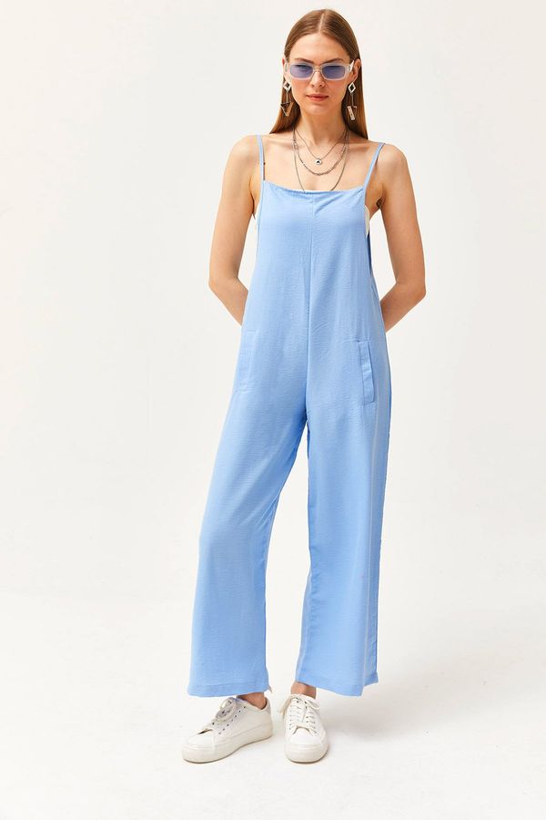 Olalook Olalook Women's Sky Blue Pocket Strappy Loose Flowy Jumpsuit