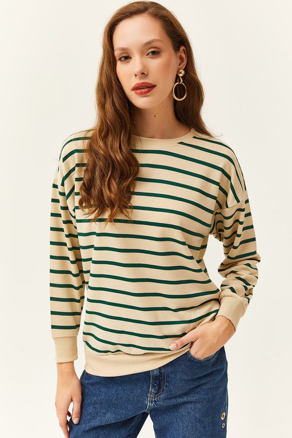 Olalook Olalook Women's Stone Green Basic Soft Textured Loose Sweatshirt