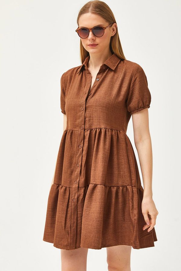 Olalook Olalook Women's Tan Piece Linen Content Shirt Dress