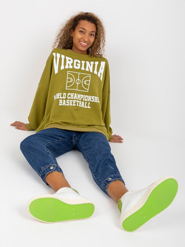 Fashionhunters Olive sweatshirt with print and long sleeves