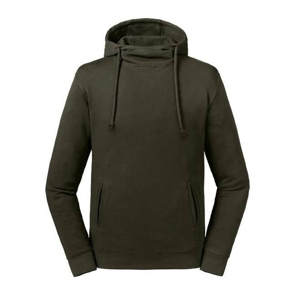 RUSSELL Olive Unisex Sweatshirt Pure Organic High Collar Hooded Sweat Russell